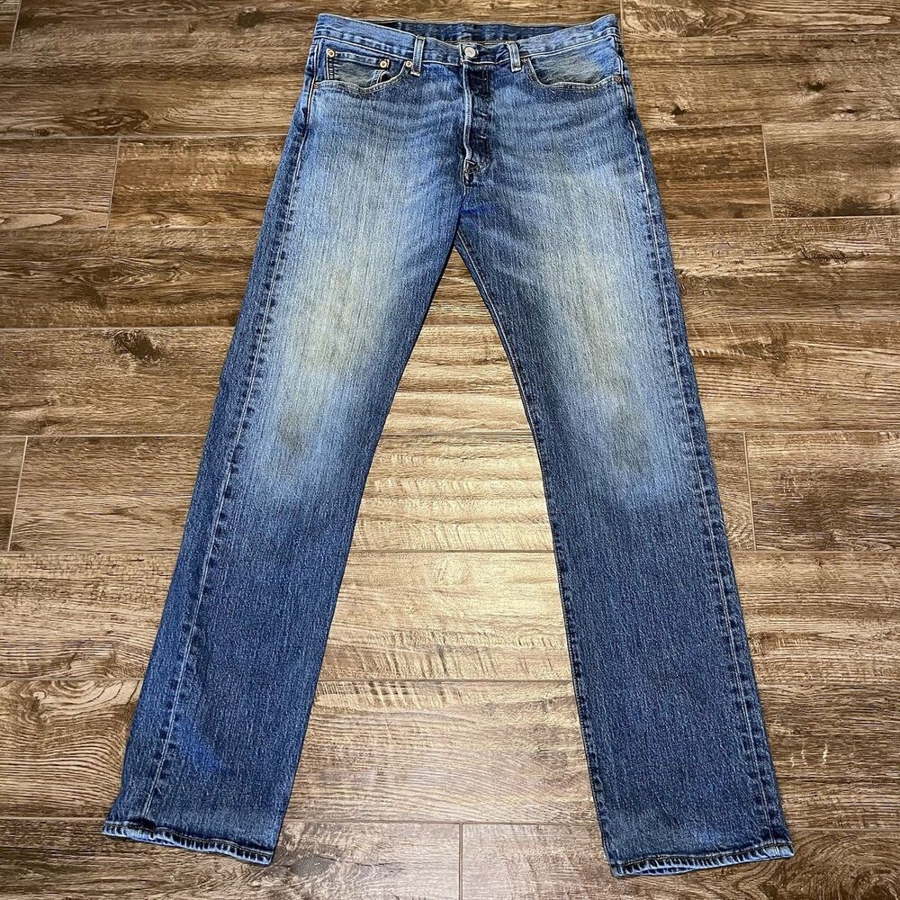 LEVIS 501 Jeans 33x33.5 (33x34 Tag) Straight Leg Blue Denim Button Fly Workwear